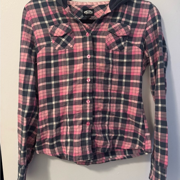 Vans Tops - Pink and Blue Plaid Button-Up Shirt